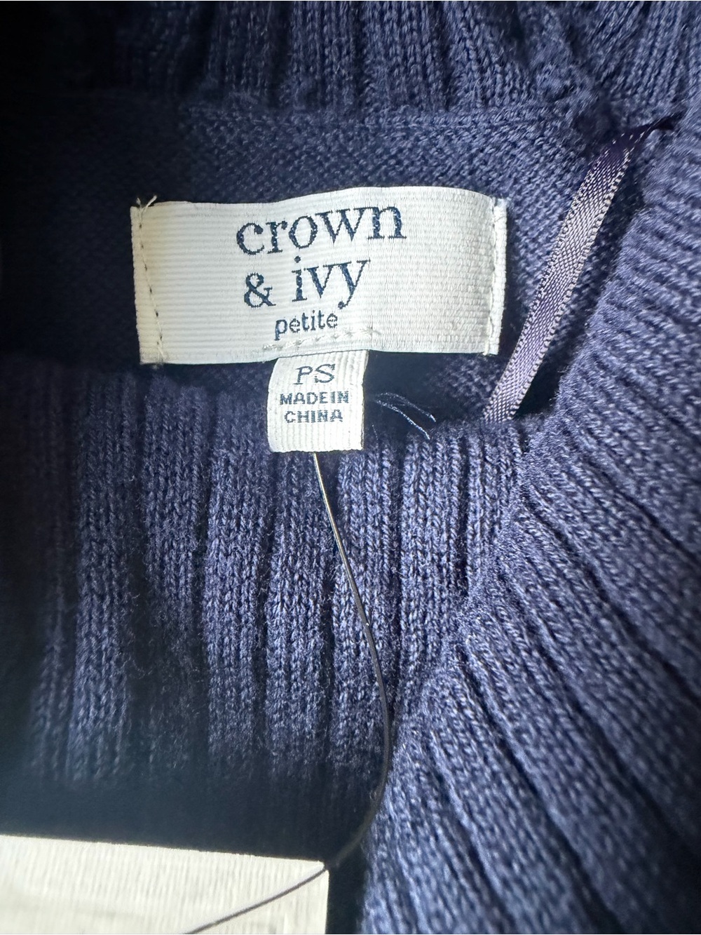 Crown & Ivy- Navy Cowl Neck Split SideSweater - Classic Cozy Knit - Picture 8 of 9